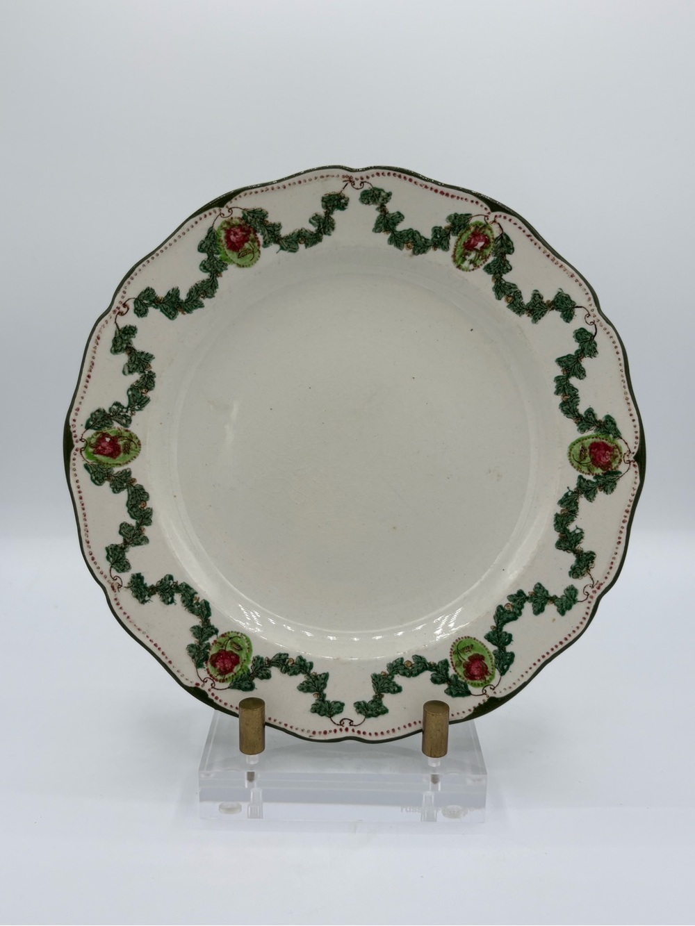 Vintage Royal Doulton Cynthia 8” Plate England Green Rose Floral Scalloped